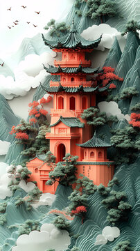 玉石山水祥云圖