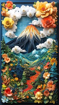 紙藝森林火山海報(bào)