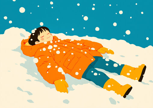 男孩冬裝雪地