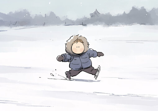 男孩冬裝雪地