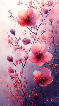 粉色紫色水彩花卉