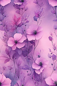 花葉云霧水彩畫