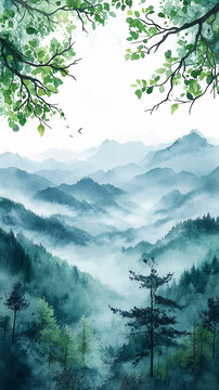 藍(lán)綠水彩邊框