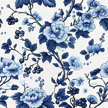 藍(lán)白花卉紋樣布料
