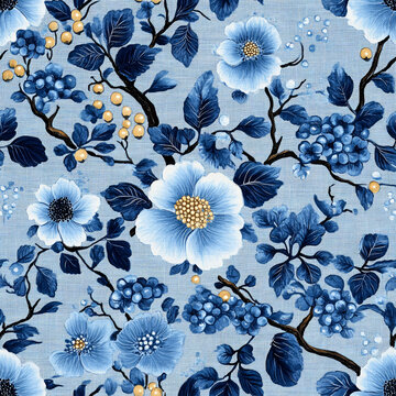 藍(lán)白花卉紋樣布料