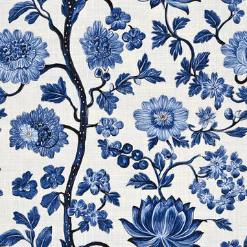 藍(lán)白花卉紋樣布料