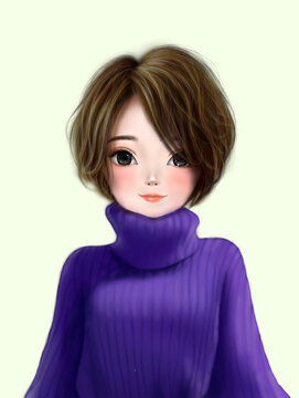 手繪黃發(fā)女孩