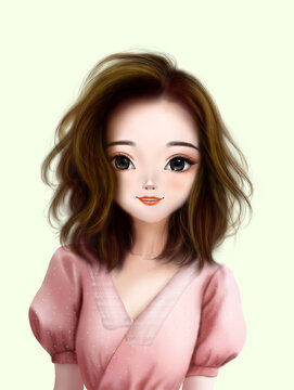 手繪卷發(fā)美女