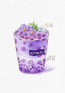 香芋飲品水彩插畫