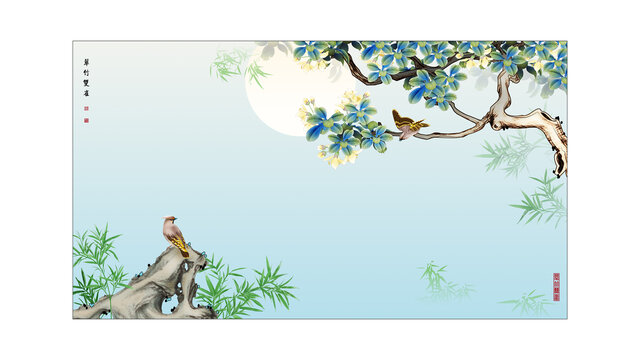 翠竹雙雀圖