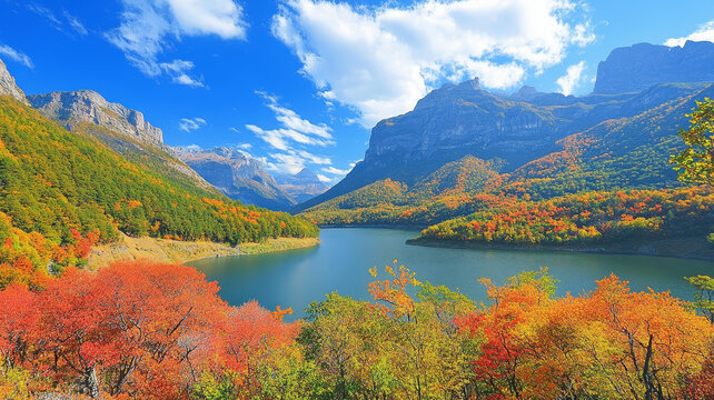 秋色染山湖景之美