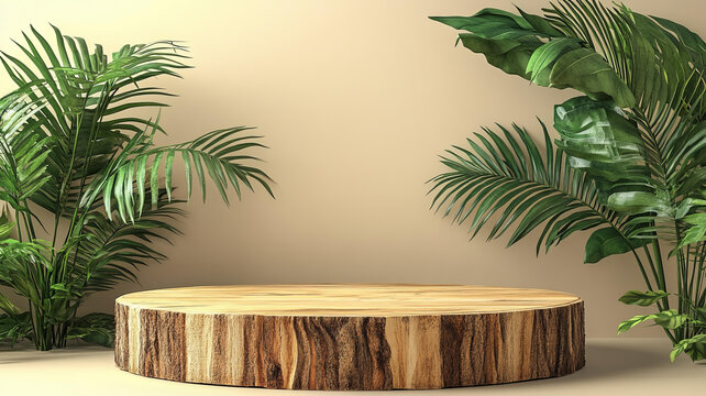 木質(zhì)展示臺與熱帶植物