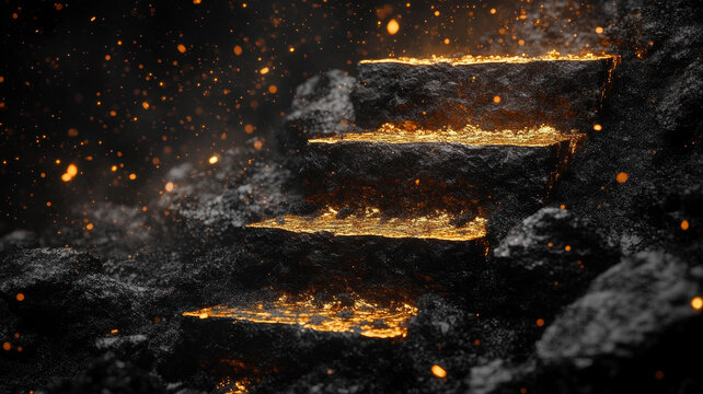 黑暗火山景觀中的金色階梯