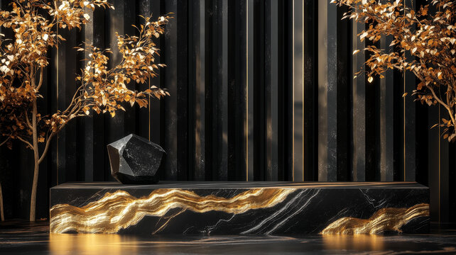 奢華黑金大理石展示臺(tái)