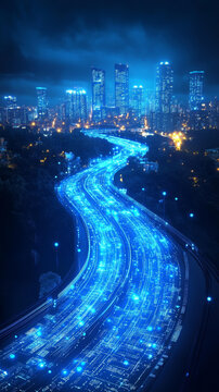 夜空中閃爍的城市道路網(wǎng)絡(luò)
