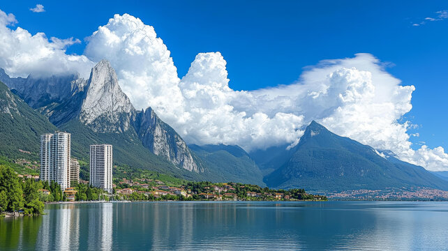 風景如畫的山湖城市景觀