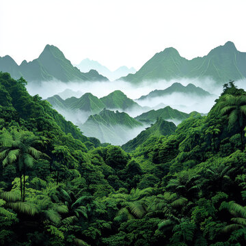 云霧繚繞的翠綠山谷