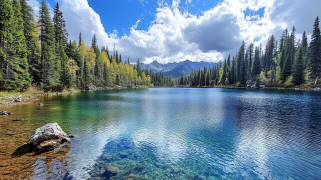 秋日山湖美景