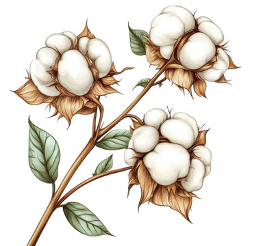 [免摳素材]棉花植物圖繪及詳細棉鈴