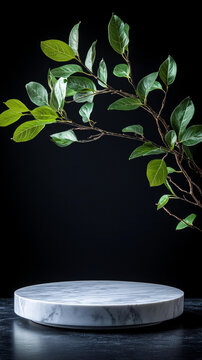 簡約白色大理石展示臺與綠色植物