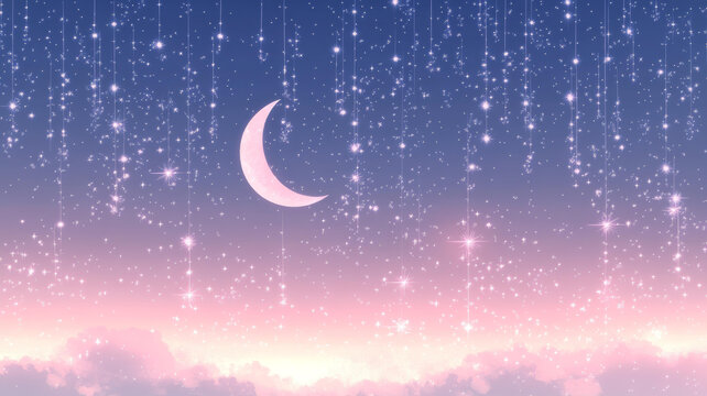 夢(mèng)幻星空下的粉嫩月亮