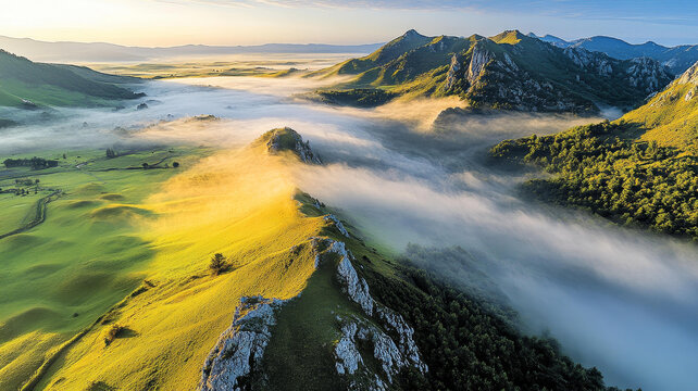 晨霧山谷日出美景