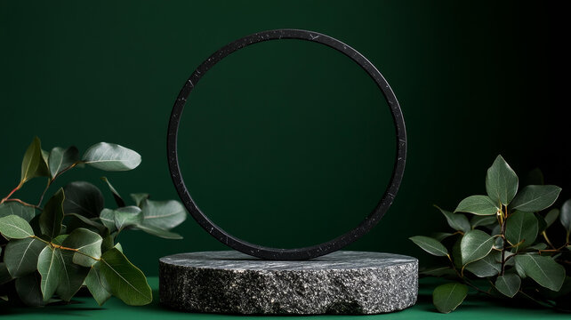 現(xiàn)代極簡(jiǎn)黑色圓形展示臺(tái)與綠植