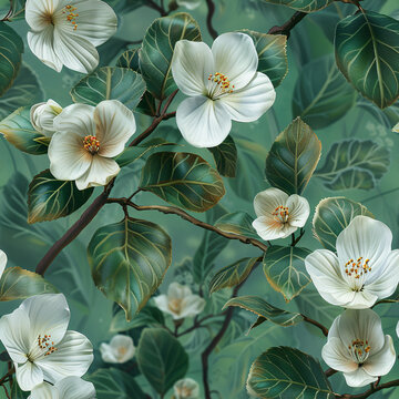 白花綠葉漸變圖案