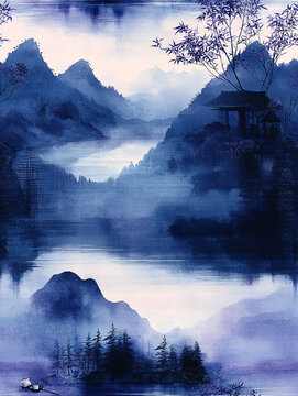 山水竹影圖