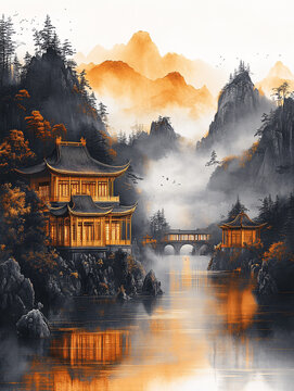 金色山水畫