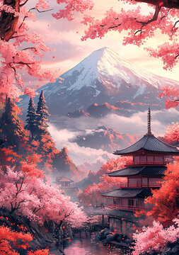 春日富士櫻花圖