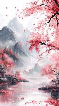 春雨墨色綠意