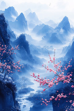 山水梅花圖