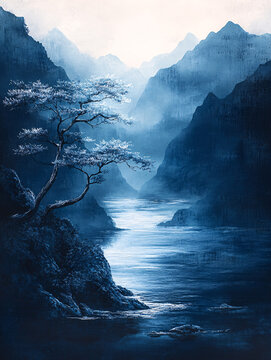 月光下的靜謐湖景