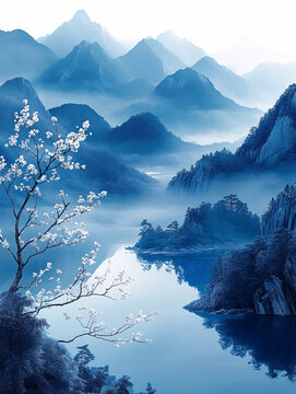 月光下的靜謐湖景