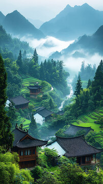 云霧山間田園