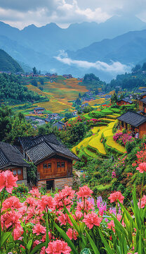 山間梯田春景