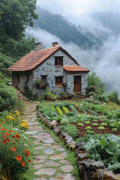 山間石屋小園景
