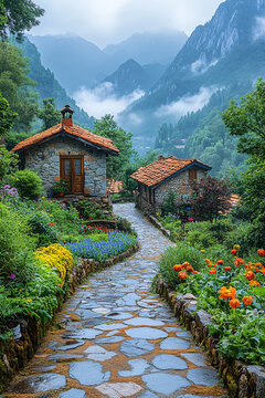 山間石屋小園景