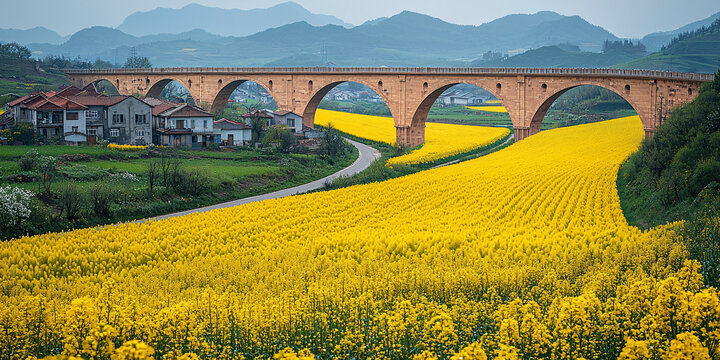 油菜花田高鐵橋