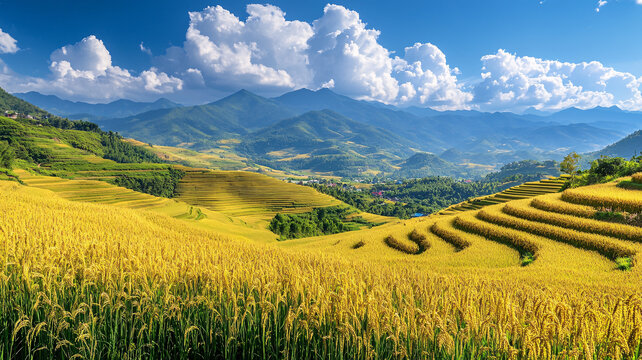 金色稻田山景