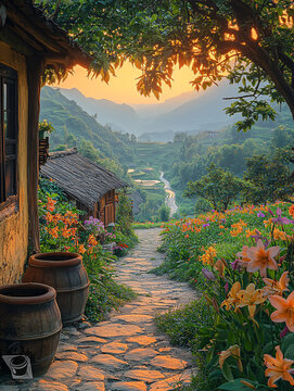 夕陽(yáng)下的鄉(xiāng)間小路
