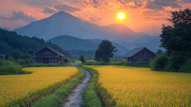 稻田遠山鄉(xiāng)村路