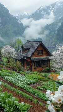 山村菜園梨花映