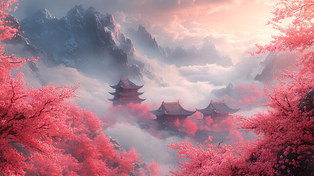 梅花古建云煙圖