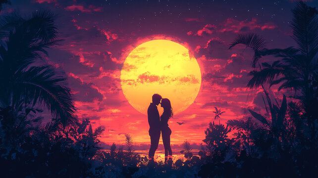 夕陽下的情侶