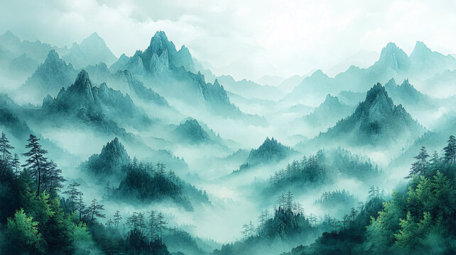 云霧山峰圖