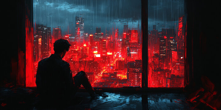 雨中酒店眺望