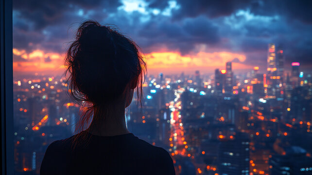 女孩凝望夜空