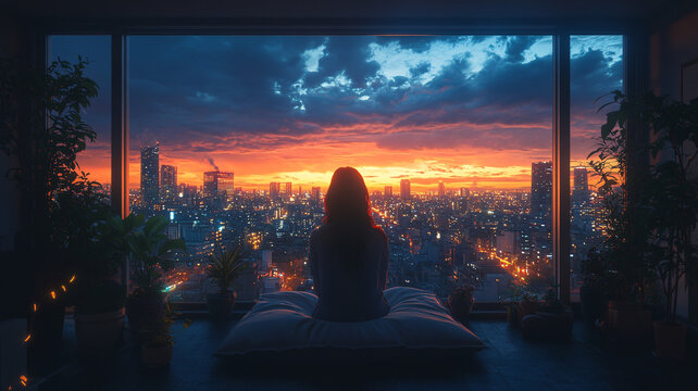 屋頂房間女子夜坐